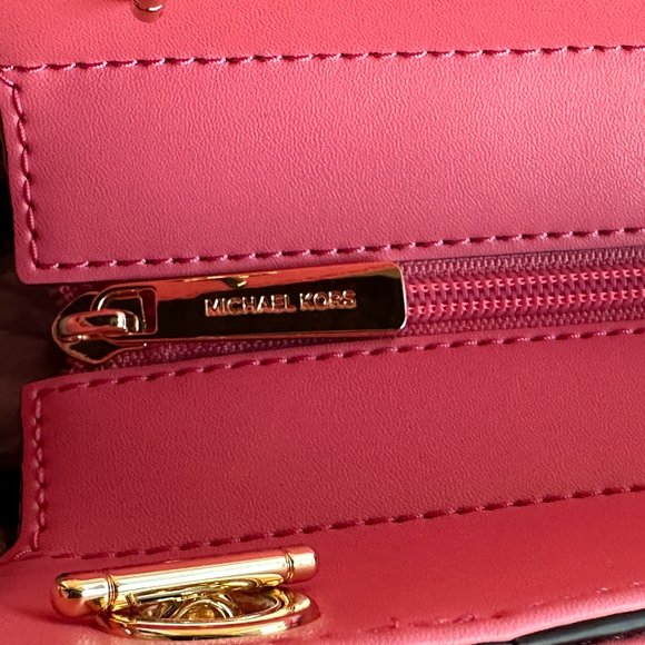 Michael Kors Jet Set Travel LG Chained Tote Shoulder Bag Color-Block MK Tea Rose - Picture 11 of 11